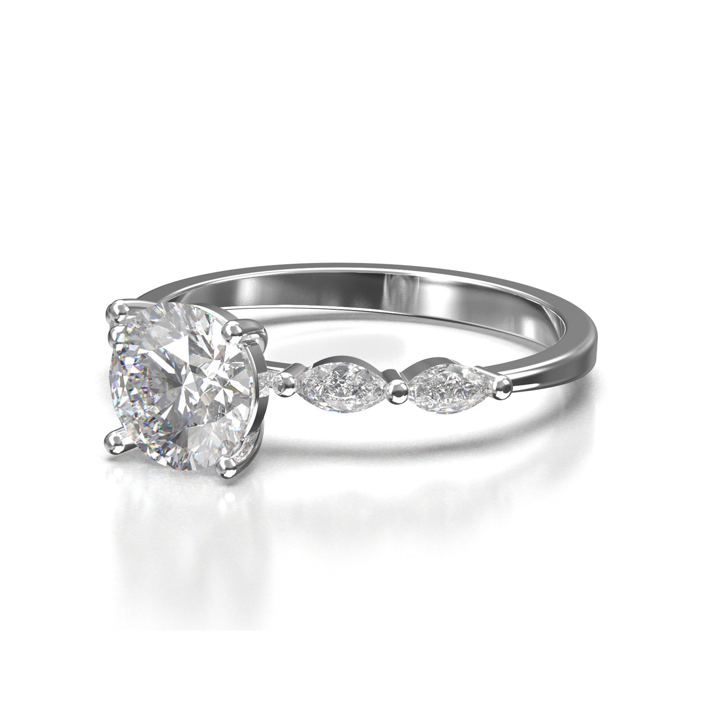 Anillo de Compromiso con Piedras Laterales y Diamantes Marquise