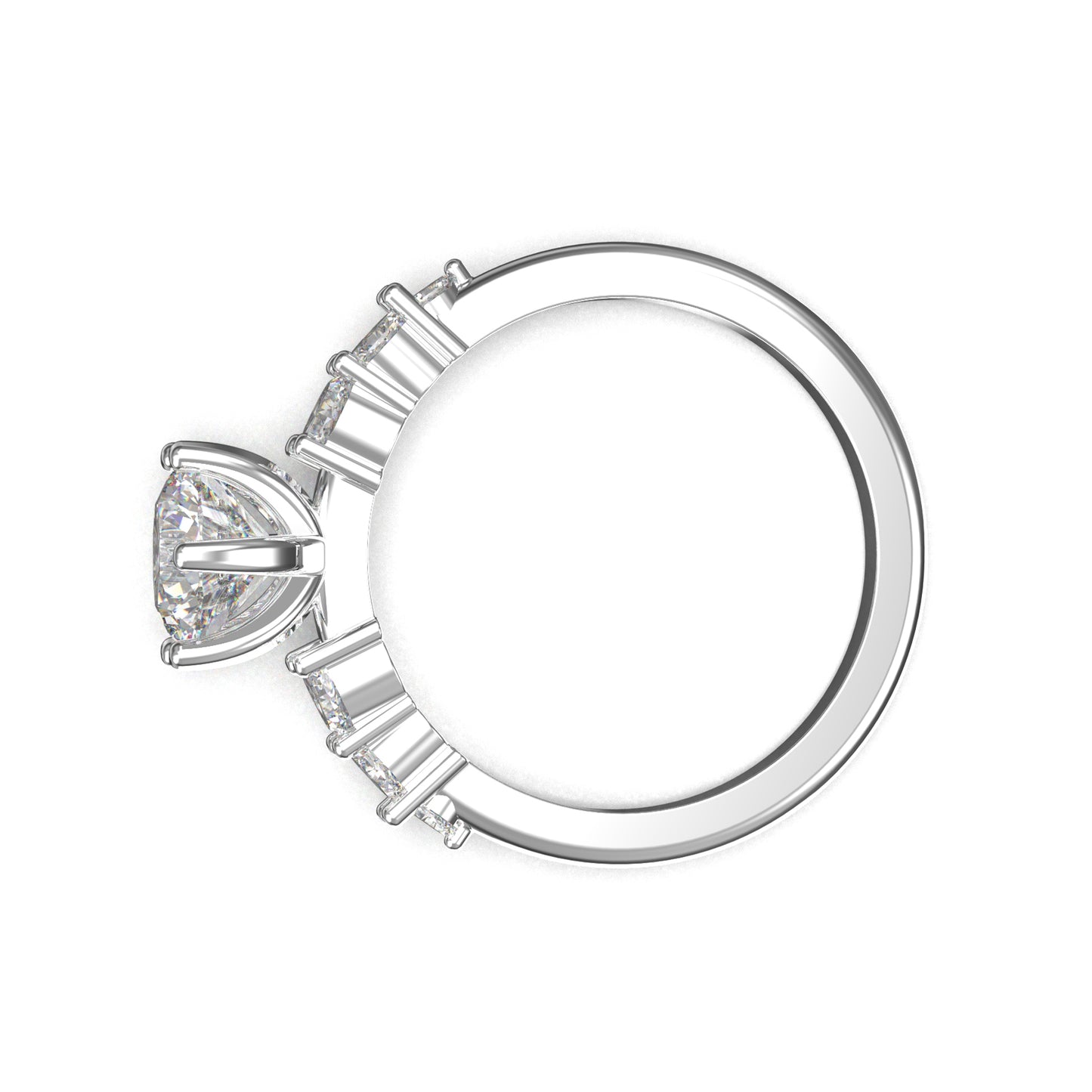 Anillo de Compromiso Solitario con Diamante a 6 Uñas y Diamantes laterales