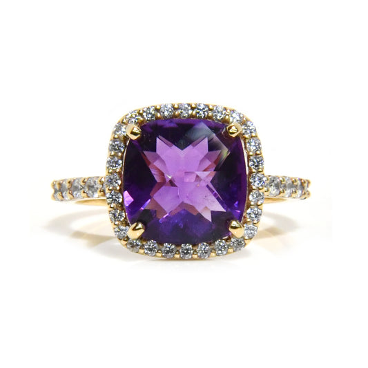 Anillo Anastasia con Amatista Cushion de 3.5cts y .64cts de Diamantes