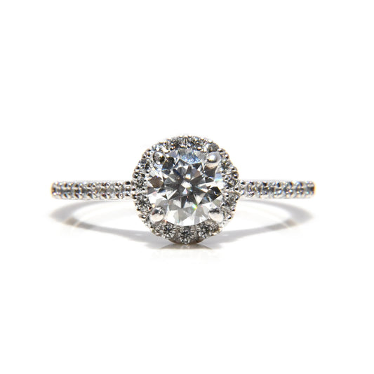Anillo de Compromiso con Halo de Moissanitas .80Cts