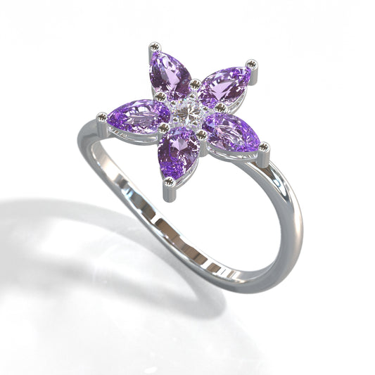 Anillo Flor con Gemas Naturales y Diamante