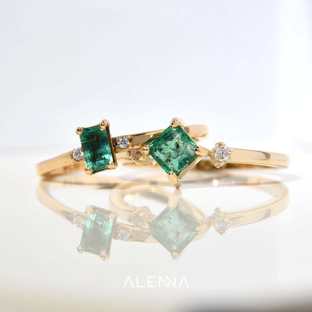 Anillo Aislin con Esmeralda y Diamantes / Gema Mes de Mayo - ALENNA JEWELS
