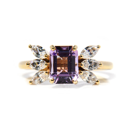 Anillo de Compromiso con Amatista 1.05Cts y Moissanitas 1.2Cts