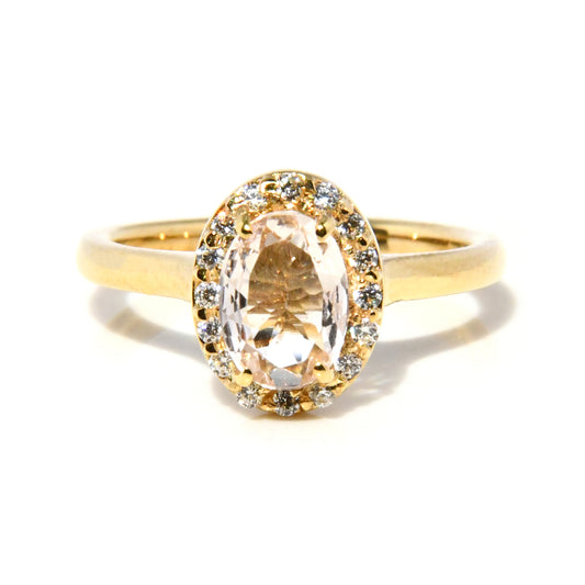 Anillo de Morganita con Halo de Diamantes