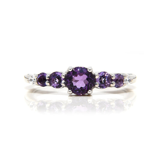 Anillo de Compromiso con Amatistas y Diamantes