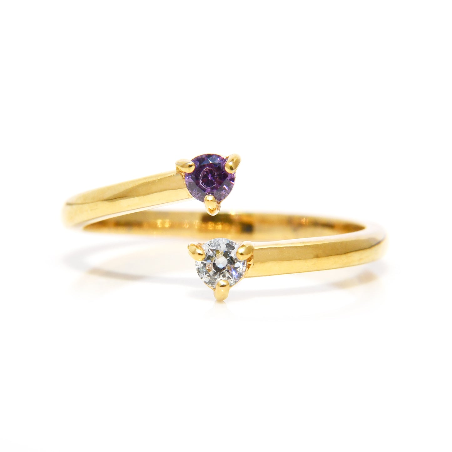 Anillo Espiral con Diamante y Amatista / Mes de Febrero