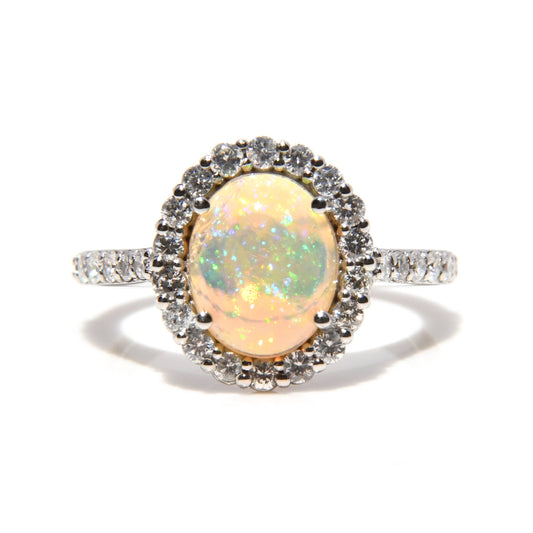 Anillo de Compromiso con Ópalo de 2cts y Diamantes