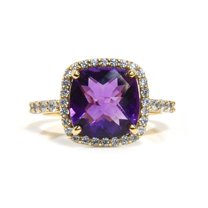Anillo Anastasia con Amatista Cushion de 3.5cts y .64cts de Diamantes
