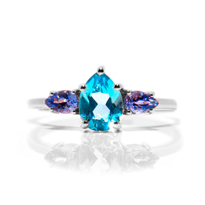 Anillo de Compromiso de Plata con Topacio Azul y Tanzanitas