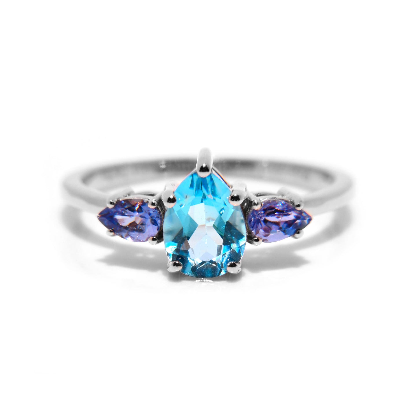 Anillo de Compromiso de Plata con Topacio Azul y Tanzanitas