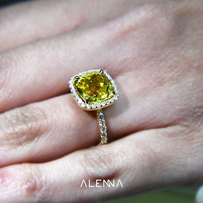 Anillo con Zafiro Lab de 6.25cts y .64cts de Diamantes