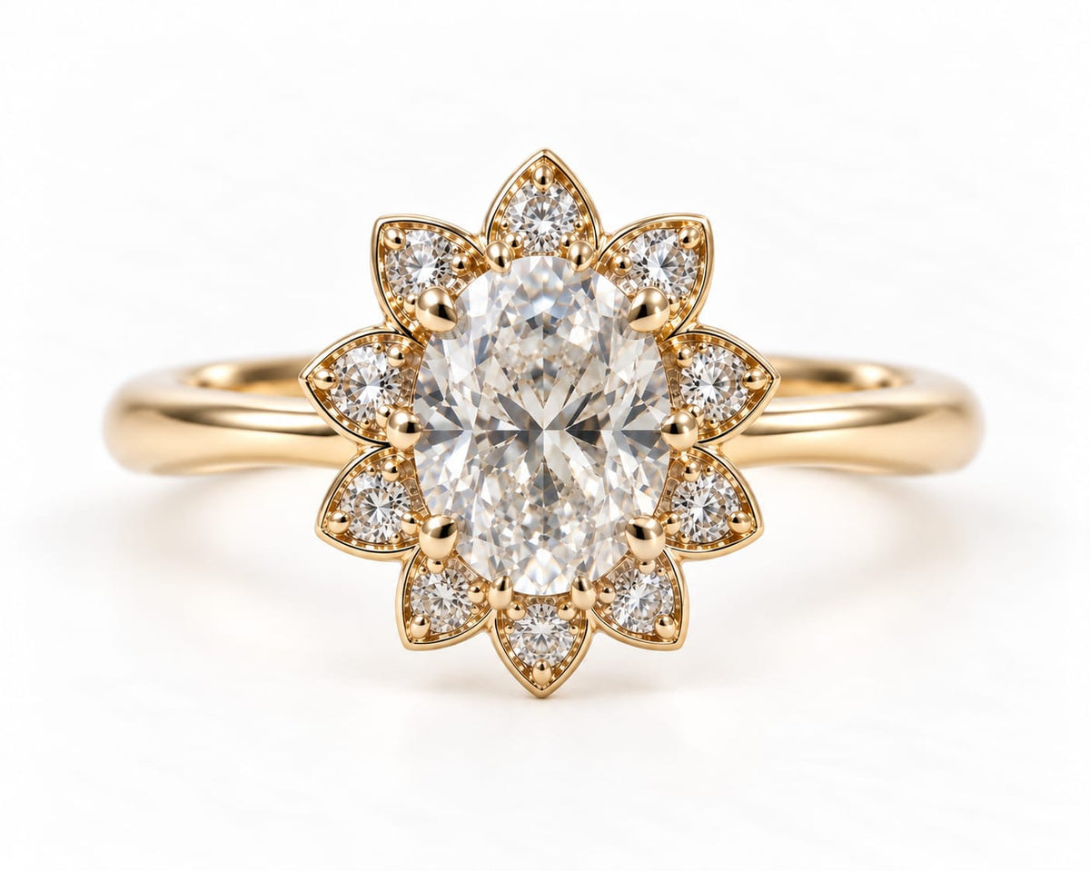 Anillo de Compromiso Mohsi con Diamante Corte Oval + Halo