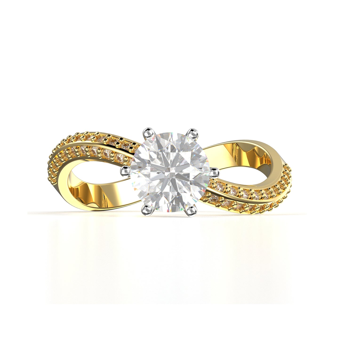 Anillo de Compromiso con Diamantes Laterales en doble pavé, Infinito