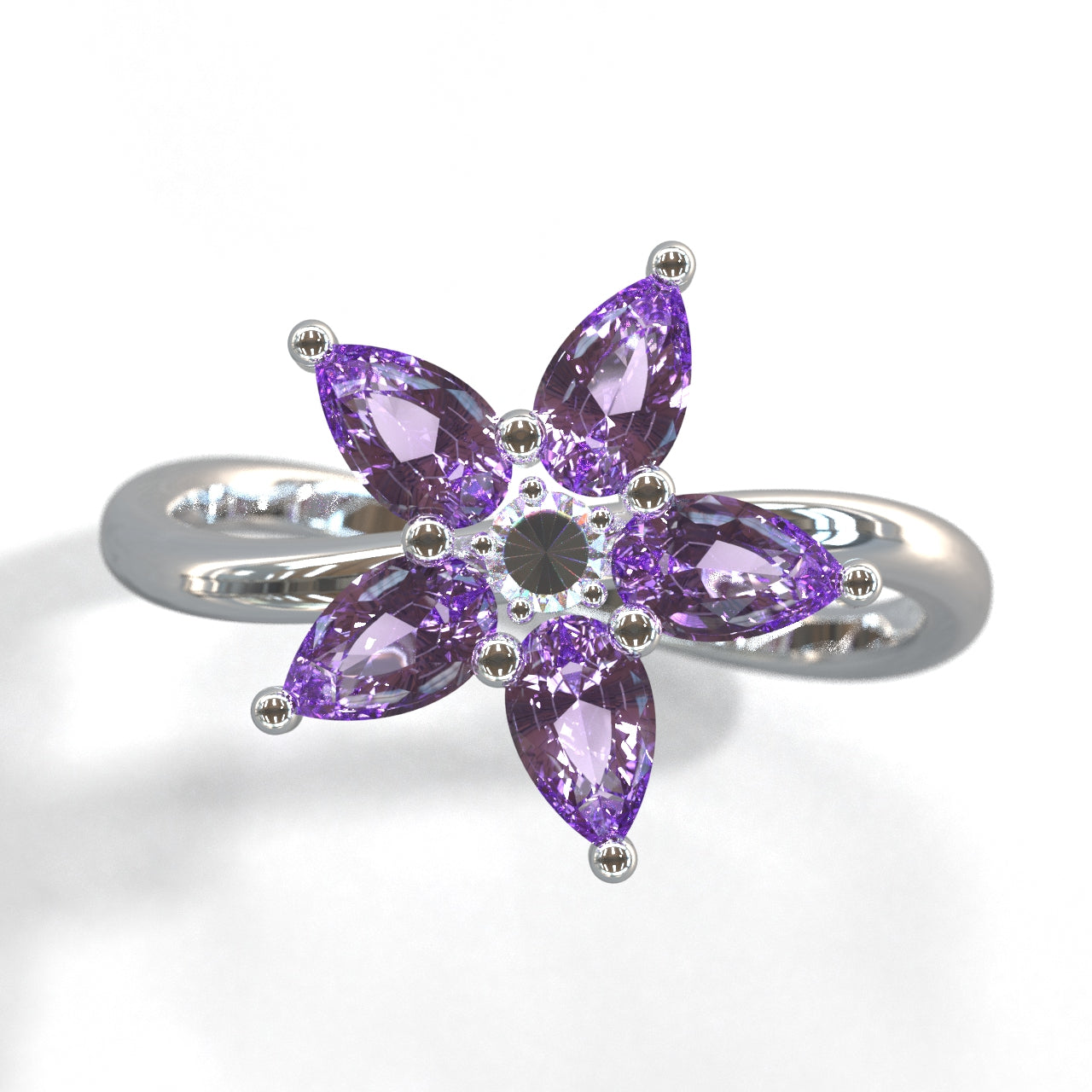 Anillo Flor con Gemas Naturales y Diamante